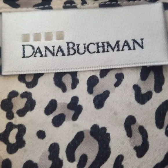 Vtg Dana Bachman 10 100%Silk ButtonDown LeopardPrint Lngslv Career Women Blouse - Picture 3 of 12